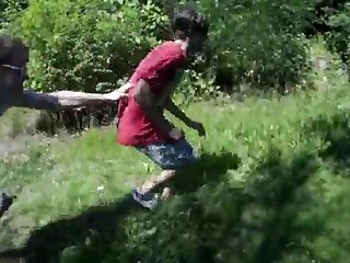 Teen lad caught in the woods, got tied up and to cum boys porn