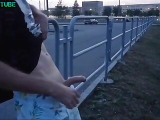 Boy in shorts wanking on the road porn
