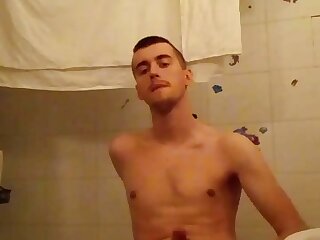 Horny boy cums in the bathroom