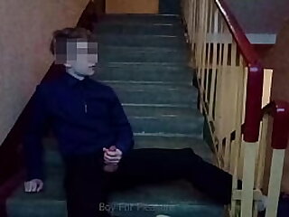 Public jerking off on the stairs after school