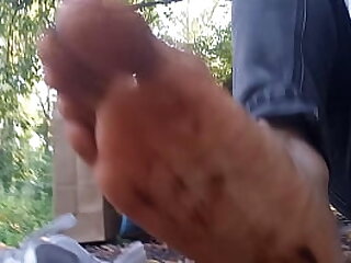 Dirty soles with chocolate and ketchup in each Nike Air Force 1 sneakers, then walk in the park and the streets