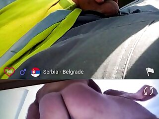 Serbian construction worker jerks off on job, uncut cock, verbal