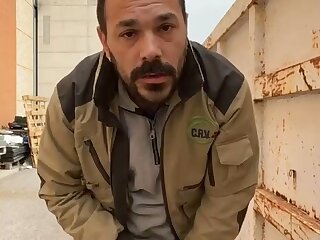 Verbal daddy jerks off outside