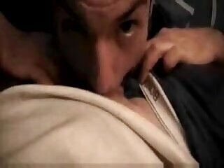 Brit sucking on and servicing his boss' big cock