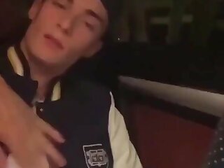 Very Handsome Guy Moans in the Car as His Friend Makes Him Cum