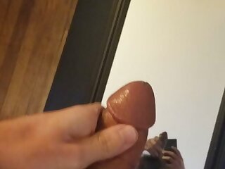 Hung cock cums on mirror