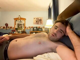 He was so horny in bed that he precums in his boxer briefs before jerking off his cock