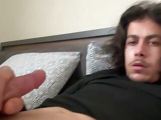 French man long hair horny strokes his cock 02