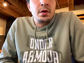 Office white guy takes a risky jerk off in the office and flashes his pink ass hole and then cums his load all over his office desk