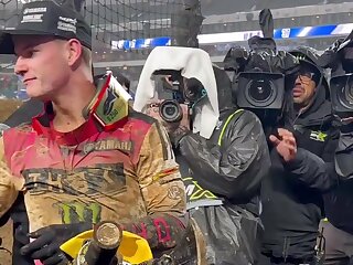 Watch this motocross rider after a great race.