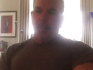 Hot beefy daddy cums on his chest