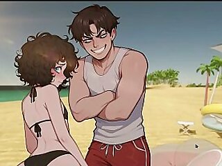 My Femboy Roomate &lbrack; GAY Hentai Game &rsqb; Ep&period;5 Sunscreen ASS MASSAGE my ROOMIE in BEACH BIKINI caused an accidental BONER &excl;
